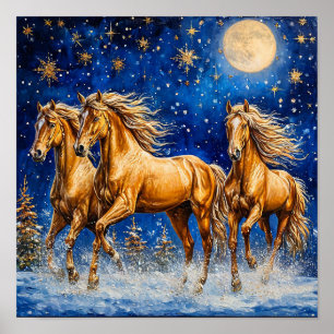 Cute Cartoon Horses Poster