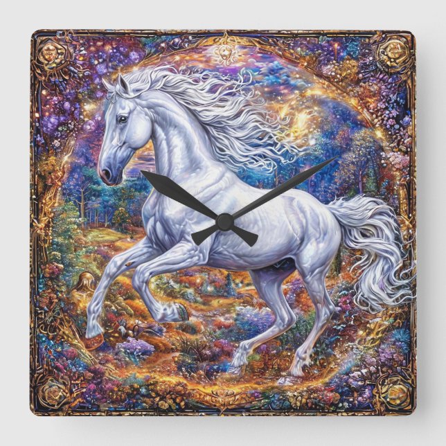 Cute Cartoon Horses Square Wall Clock (Front)