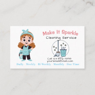 Cute Cartoon House Cleaning Services Business Card