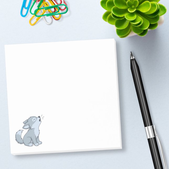 Cute Cartoon Howling Wolf Pup Post-it Notes (Creator Uploaded)