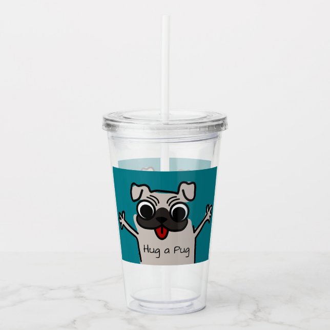 Cute Cartoon Hug a Pug Acrylic Tumbler (Front)
