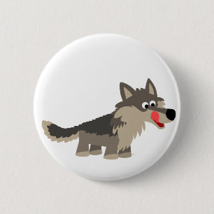 Cute Cartoon Hungry Wolf Button Badge