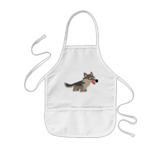 Cute Cartoon Hungry Wolf Children Cooking Apron
