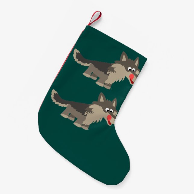 Cute Cartoon Hungry Wolf Christmas Stocking (Front (Hanging))