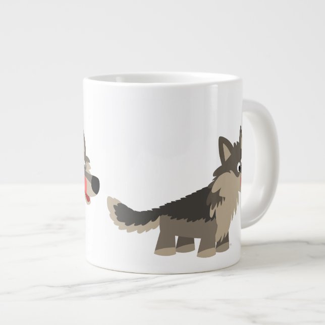 Cute Cartoon Hungry Wolf Jumbo Mug (Front Right)