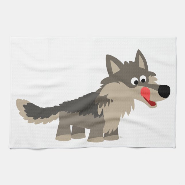 Cute Cartoon Hungry Wolf Kitchen Towel (Horizontal)