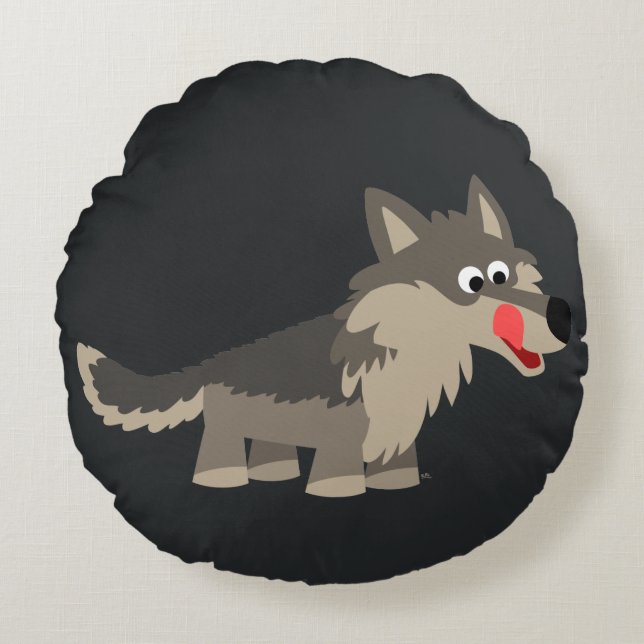 Cute Cartoon Hungry Wolf Round Pillow (Front)