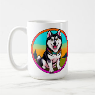 Cute Cartoon husky Dog with Collar Coffee Mug