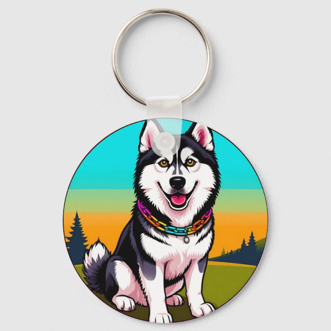 Cute Cartoon husky Dog with Collar Key Ring (Front)