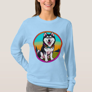 Cute Cartoon husky Dog with Collar T-Shirt