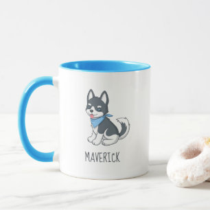Cute Cartoon Husky Puppy Dog Custom Name Mug
