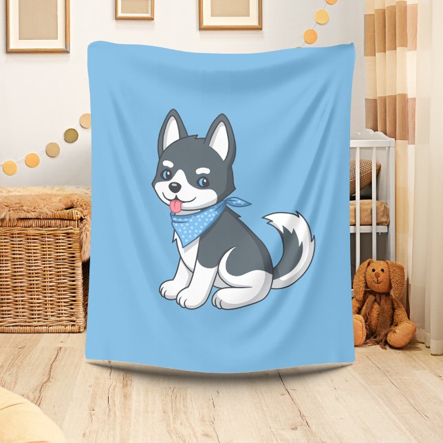 Cute Cartoon Husky Puppy Dog Fleece Blanket (Creator Uploaded)