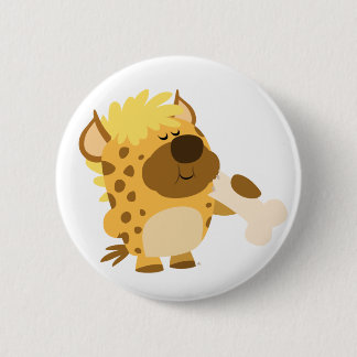 Cute Cartoon Hyena Crushing a Bone Button Badge