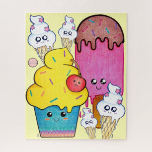Cute Cartoon Ice Cream and Cupcake, Kawaii Sweets Jigsaw Puzzle