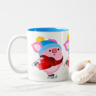 Cute Cartoon Ice Skating Pig Mug
