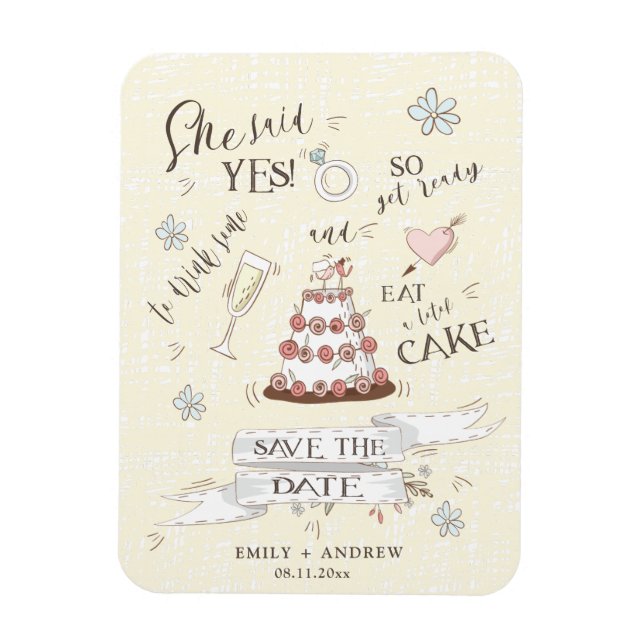 cute cartoon illustration save the date magnet (Vertical)