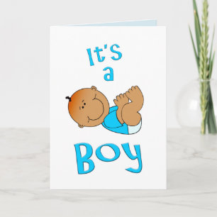 Cute Cartoon It’s a Boy Text in Bright Blue - Card