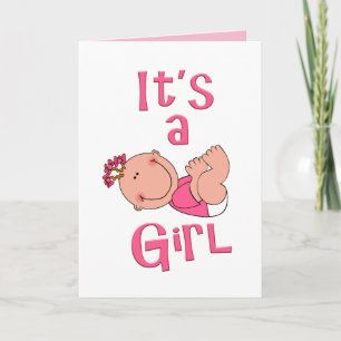 Cute Cartoon It’s a Girl Text in Bright Pink - Card