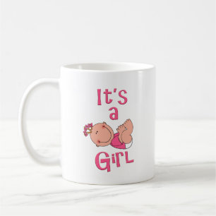 Cute Cartoon It’s a Girl Text in Bright Pink - Coffee Mug