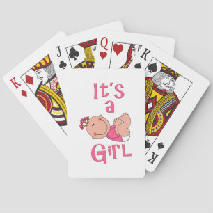 Cute Cartoon It’s a Girl Text in Bright Pink - Playing Cards