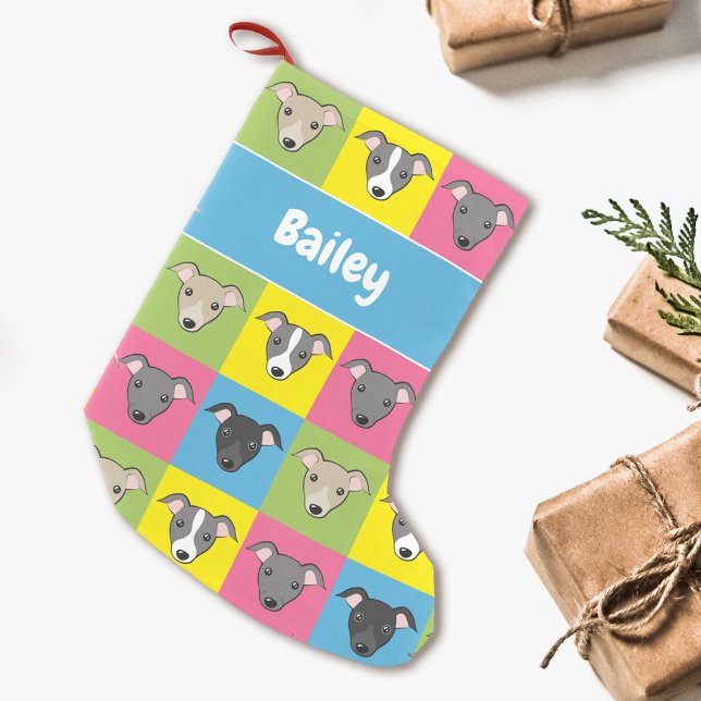 Cute cartoon Italian greyhounds pattern Name Small Christmas Stocking (Creator Uploaded)