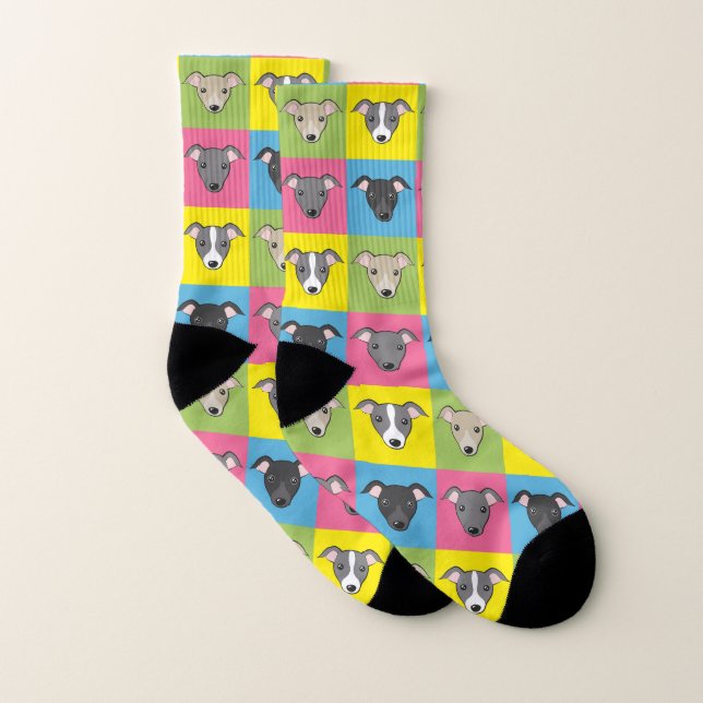 Cute cartoon Italian greyhounds pop art pattern Socks (Pair)
