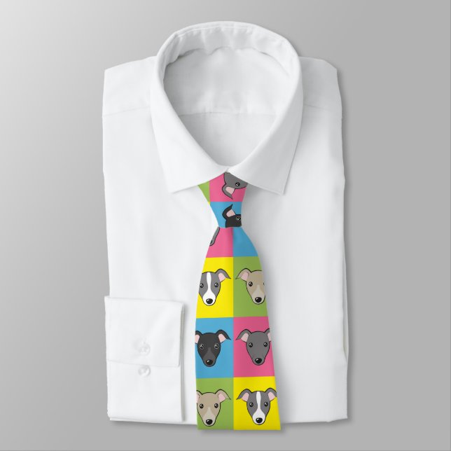 Cute Cartoon Italian Greyhounds pop art Pattern Tie (Tied)