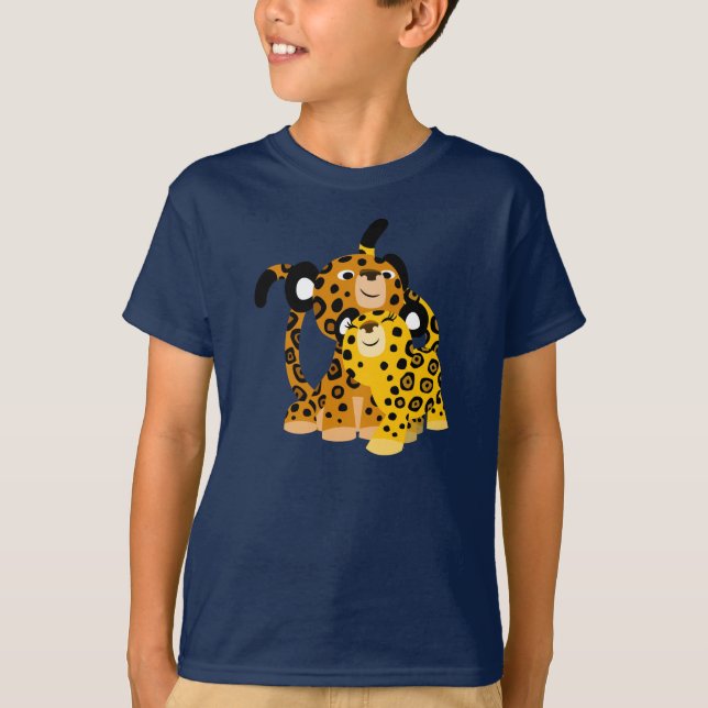 Cute Cartoon Jaguars In Love Children T-Shirt (Front)