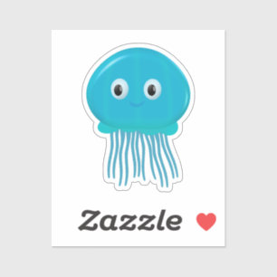 Cute Cartoon Jellyfish In Blue Ocean