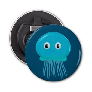 Cute Cartoon Jellyfish In Blue Ocean Bottle Opener