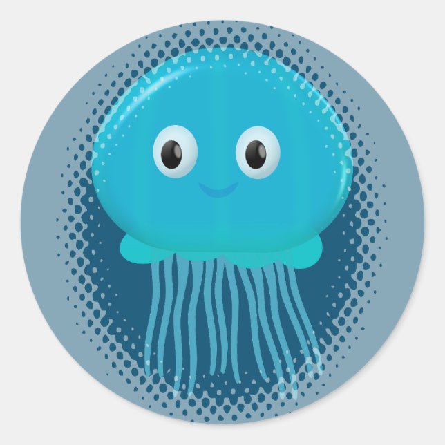Cute Cartoon Jellyfish In Blue Ocean Classic Round Sticker (Front)