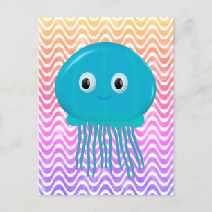 Cute Cartoon Jellyfish In Colourful Ocean Postcard
