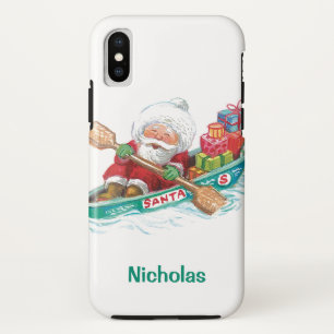 Cute Cartoon Jolly Santa Claus in a Row Boat iPhone X Case