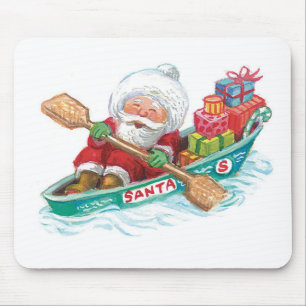 Cute Cartoon Jolly Santa Claus in a Row Boat Mouse Mat