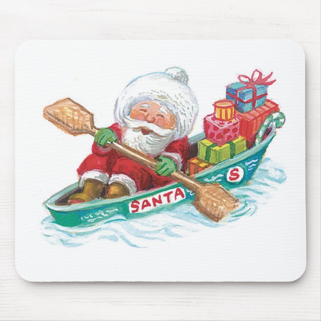 Cute Cartoon Jolly Santa Claus in a Row Boat Mouse Mat (Front)
