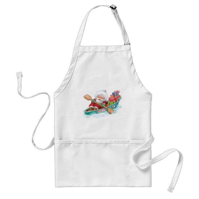 Cute Cartoon Jolly Santa Claus in a Row Boat Standard Apron (Front)