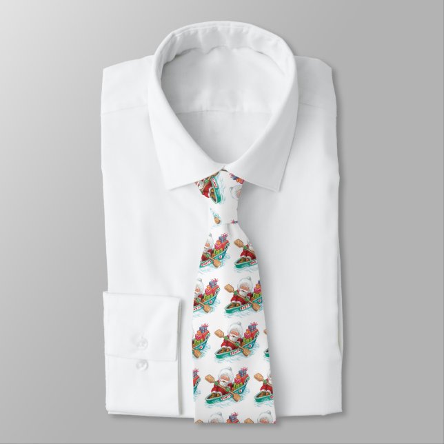 Cute Cartoon Jolly Santa Claus in a Row Boat Tie (Tied)