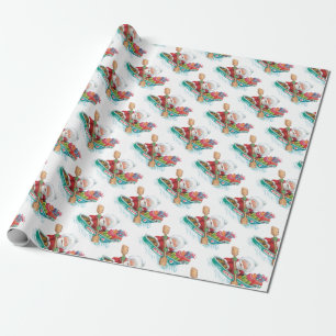 Cute Cartoon Jolly Santa Claus in a Row Boat Wrapping Paper