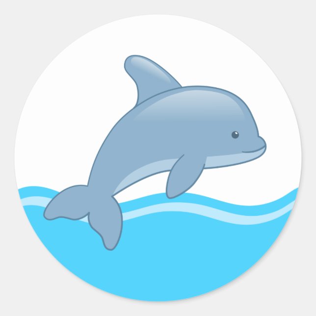 Cute Cartoon Jumping Dolphin Classic Round Sticker (Front)