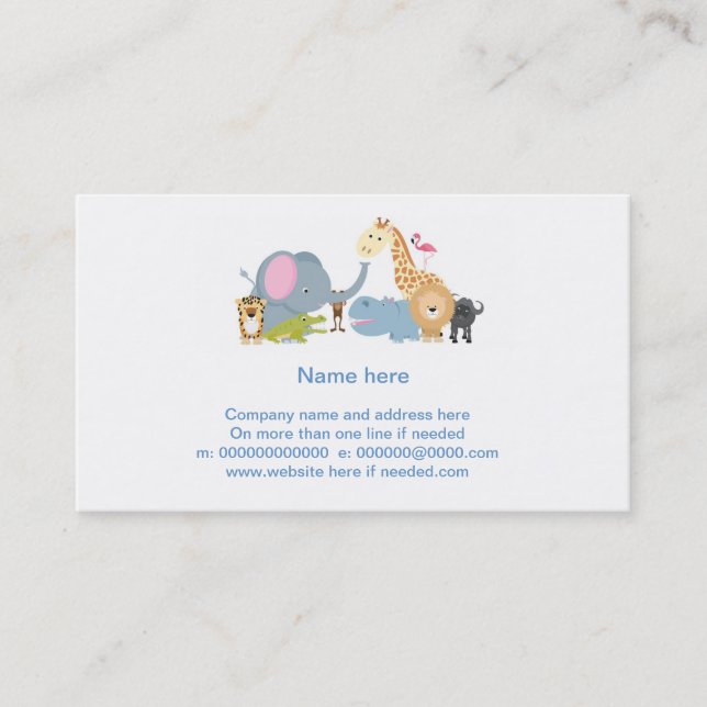 cute cartoon jungle safari animal set business card (Front)