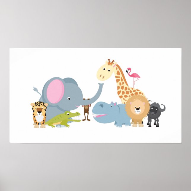 cute cartoon jungle safari animal set poster (Front)