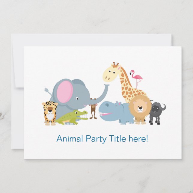 cute cartoon jungle safari animal zoo invite (Front)