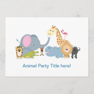 cute cartoon jungle safari animal zoo invite