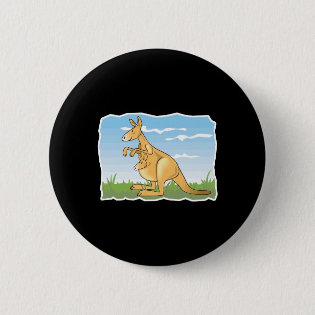cute cartoon kangaroo and baby 6 cm round badge (Front)