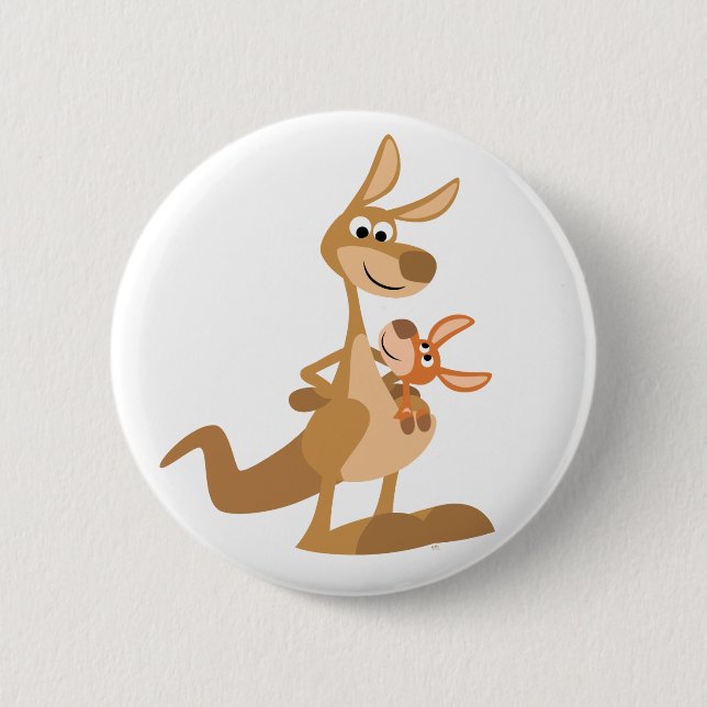 Cute Cartoon Kangaroo Mum and Joey Button Badge (Front)