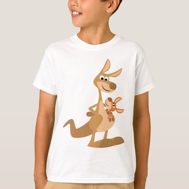 Cute Cartoon Kangaroo Mum and Joey Kids T-Shirt (Front)