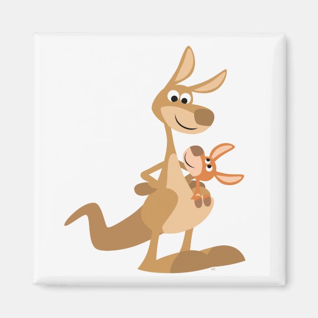 Cute Cartoon Kangaroo Mum and Joey Magnet (Front)