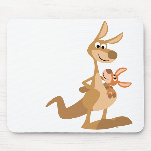 Cute Cartoon Kangaroo Mum and Joey Mousepad (Front)