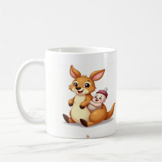 Cute Cartoon Kangaroo with Baby and Milk Bottle -  Coffee Mug