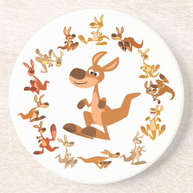 Cute Cartoon Kangaroos Mandala Coaster (Front)